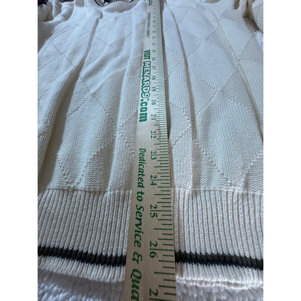 Vintage Carmel Golf Sweater Mens Large Cream White Cotton Knit Diamond Pattern L - Picture 9 of 10